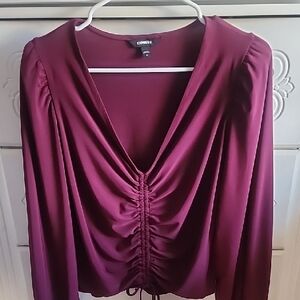 Express Women's Deep Red Gathered Blouse